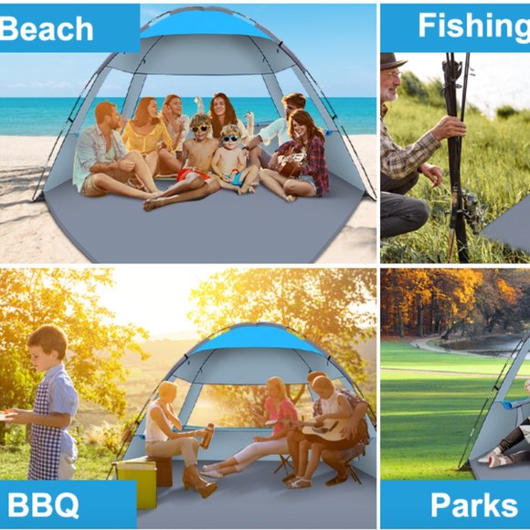 Gorich 3-4 Person Tent for Beach Camping BBQ Fishing Music Festivals Blue & Gray - Picture 7 of 9